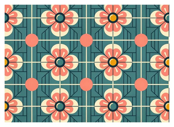 Obraz - Retro wzór z kwiatami (70x50 cm)