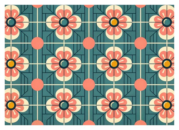Obraz na szkle - Retro wzór z kwiatami (70x50 cm)