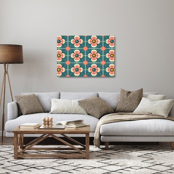 Obraz na szkle - Retro wzór z kwiatami (70x50 cm)