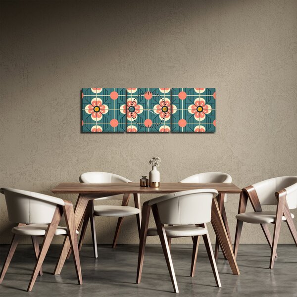 Obraz - Retro wzór z kwiatami (z zegarem) (90x30 cm)