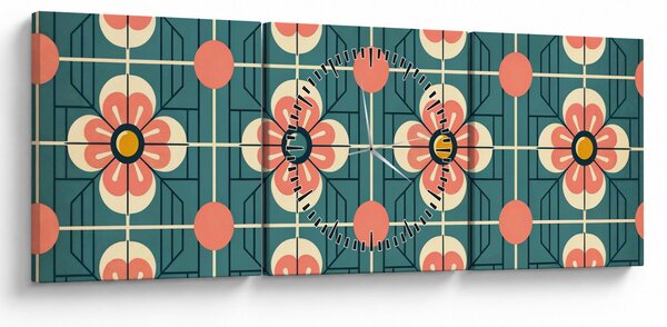 Obraz - Retro wzór z kwiatami (z zegarem) (90x30 cm)