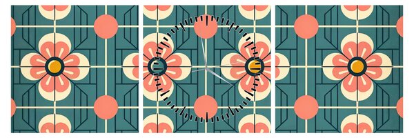 Obraz - Retro wzór z kwiatami (z zegarem) (90x30 cm)