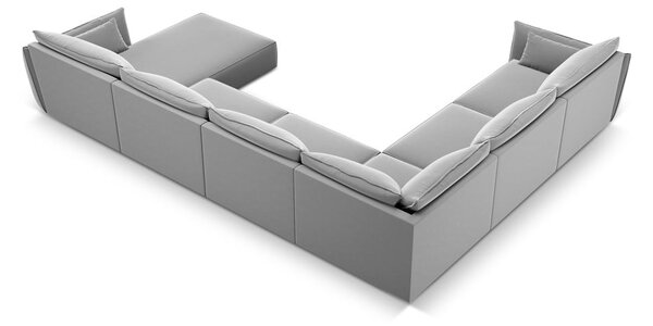Jasnoszary aksamitny narożnik (lewostronny/w kształcie litery U) Vanda – Mazzini Sofas
