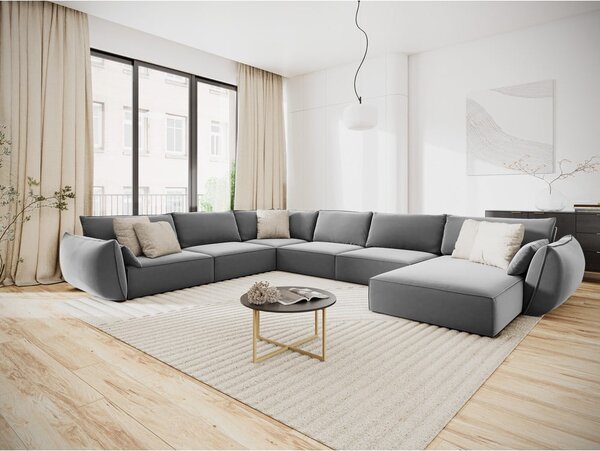 Jasnoszary aksamitny narożnik (lewostronny/w kształcie litery U) Vanda – Mazzini Sofas