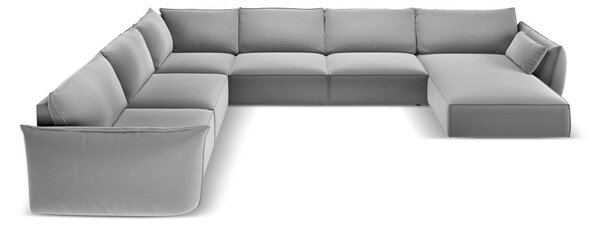 Jasnoszary aksamitny narożnik (lewostronny/w kształcie litery U) Vanda – Mazzini Sofas