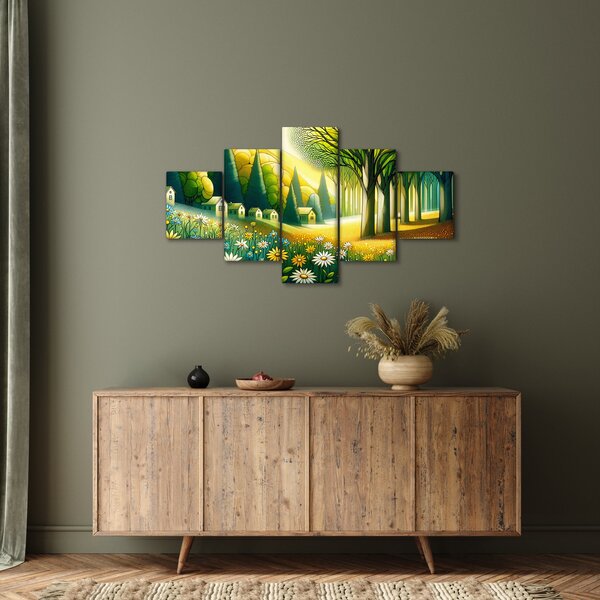 Obraz - Wieś w żółto-zielonym (125x70 cm)
