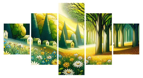Obraz - Wieś w żółto-zielonym (125x70 cm)