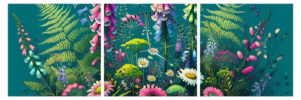 Obraz - Kwiaty łąkowe (z zegarem) (90x30 cm)