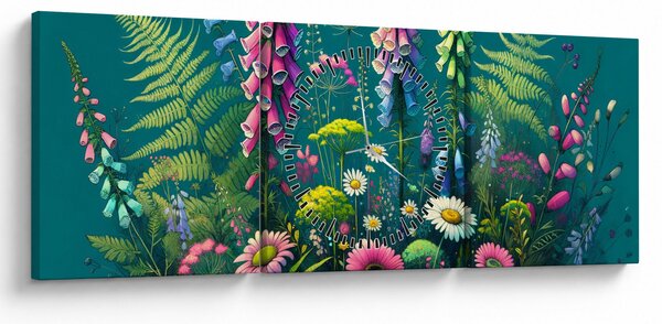 Obraz - Kwiaty łąkowe (z zegarem) (90x30 cm)