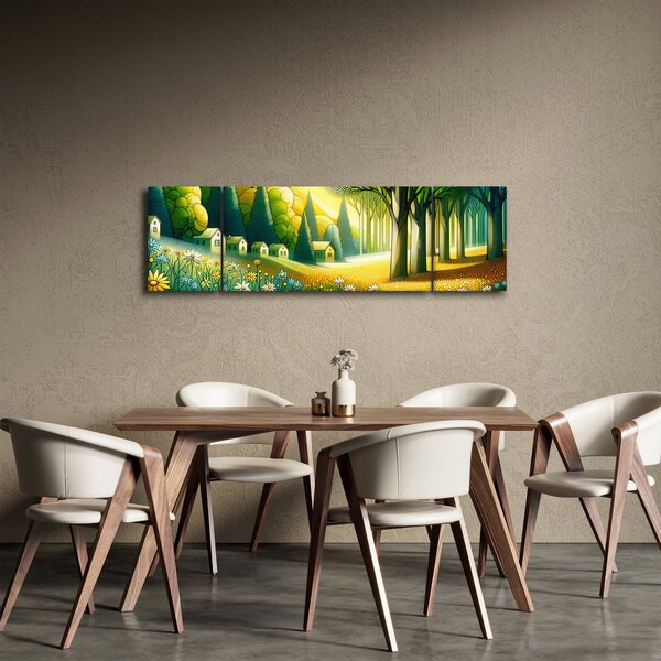 Obraz - Wieś w żółto-zielonym (170x50 cm)