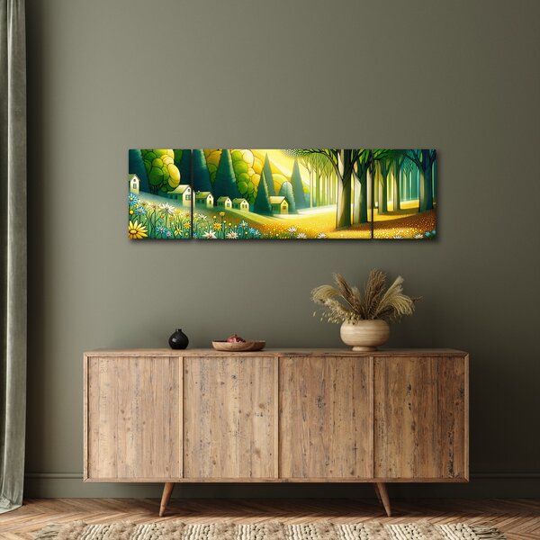 Obraz - Wieś w żółto-zielonym (170x50 cm)