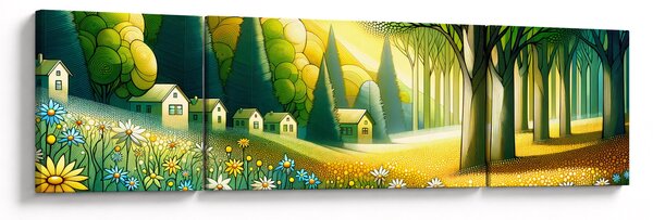 Obraz - Wieś w żółto-zielonym (170x50 cm)