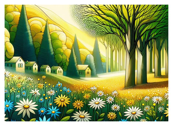 Obraz - Wieś w żółto-zielonym (70x50 cm)