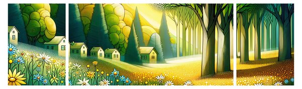 Obraz - Wieś w żółto-zielonym (170x50 cm)