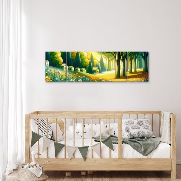 Obraz - Wieś w żółto-zielonym (170x50 cm)
