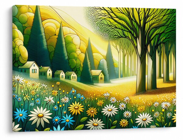 Obraz - Wieś w żółto-zielonym (70x50 cm)