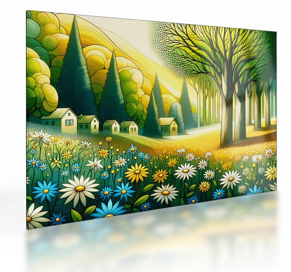 Obraz na szkle - Wieś w żółto-zielonym (70x50 cm)