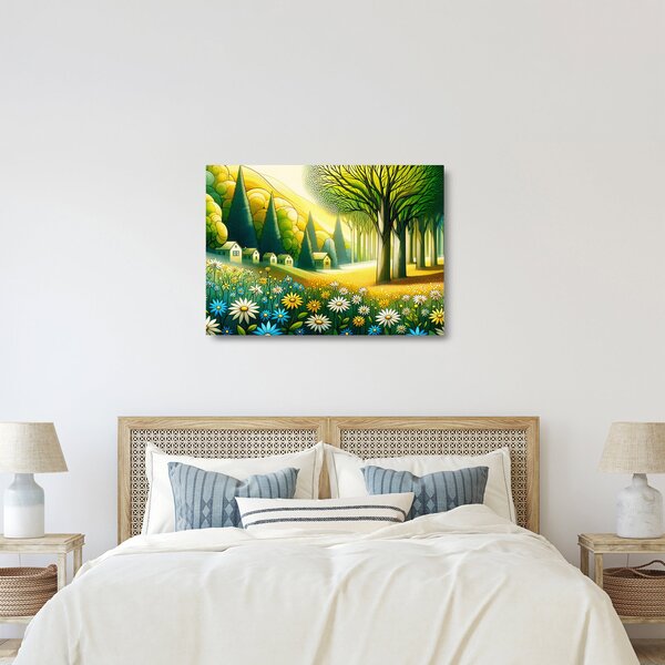 Obraz na szkle - Wieś w żółto-zielonym (70x50 cm)