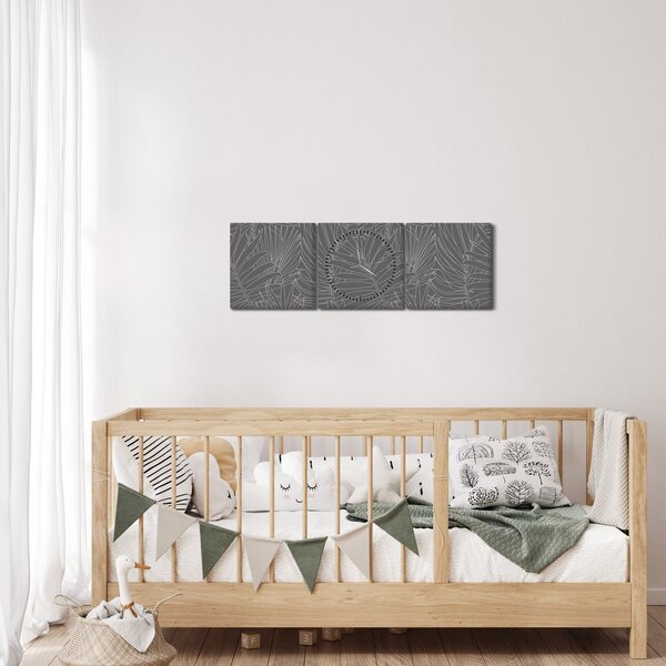 Obraz - Szare liście palmy (z zegarem) (90x30 cm)