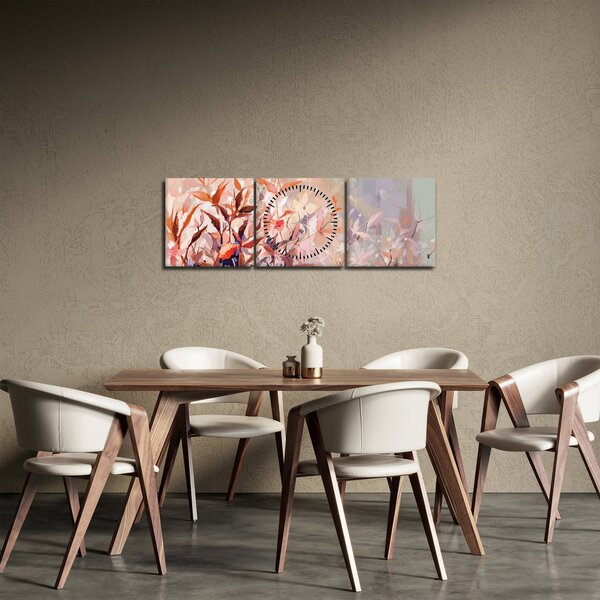 Obraz - Malowanie pastelami jesieni (z zegarem) (90x30 cm)