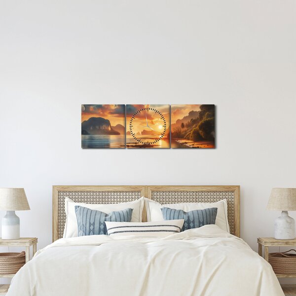 Obraz - Widok z plaży (z zegarem) (90x30 cm)