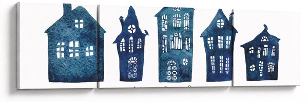 Obraz - Niebieskie domy akwarelowe (170x50 cm)