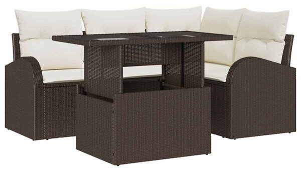 Zestaw Mebli Ogrodowych Komplet Wypoczynkowy Narożny Z Poduszkami 5-Częściowy Brązowy Rattan Na Taras Balkon Ogród