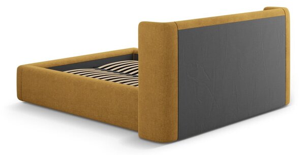 Musztardowe tapicerowane łóżko dwuosobowe ze schowkiem ze stelażem 140x200 cm Jason – Windsor & Co Sofas