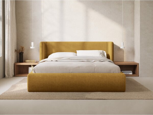 Musztardowe tapicerowane łóżko dwuosobowe ze schowkiem ze stelażem 140x200 cm Jason – Windsor & Co Sofas