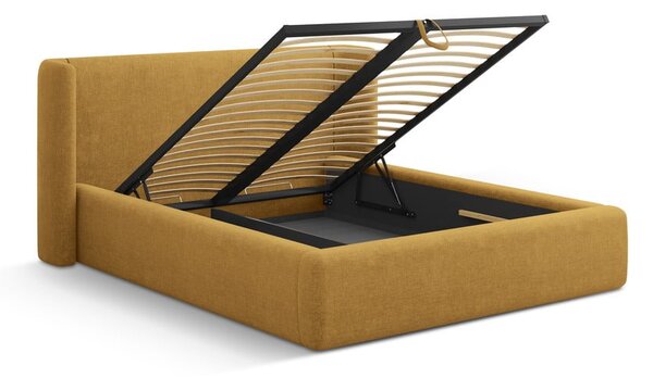 Musztardowe tapicerowane łóżko dwuosobowe ze schowkiem ze stelażem 140x200 cm Jason – Windsor & Co Sofas
