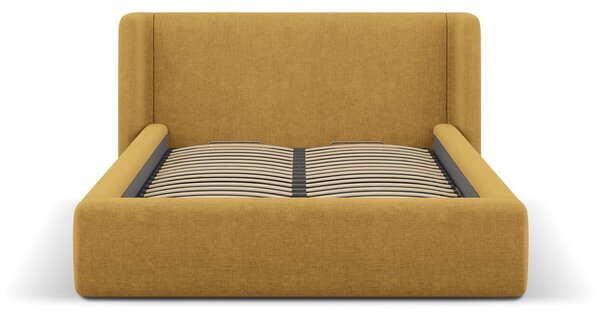 Musztardowe tapicerowane łóżko dwuosobowe ze schowkiem ze stelażem 140x200 cm Jason – Windsor & Co Sofas