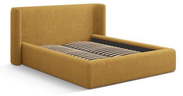 Musztardowe tapicerowane łóżko dwuosobowe ze schowkiem ze stelażem 140x200 cm Jason – Windsor & Co Sofas
