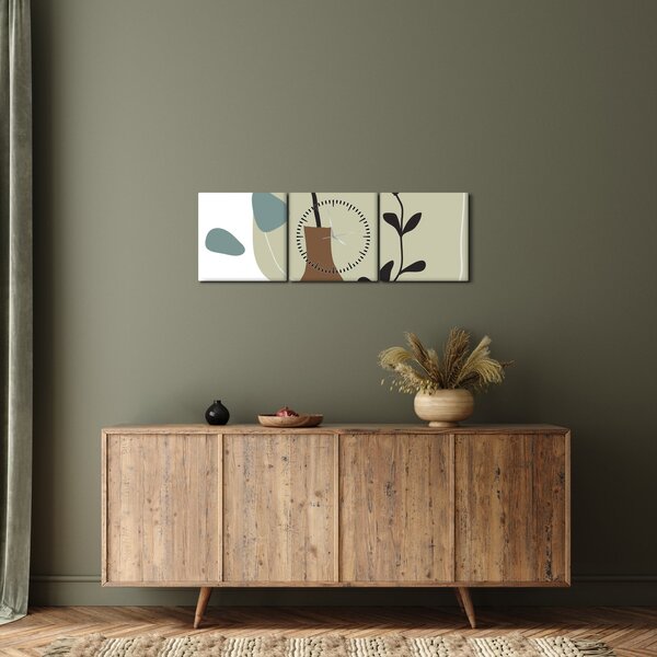 Obraz - Kwiaty w wazonie N⁰2 (z zegarem) (90x30 cm)