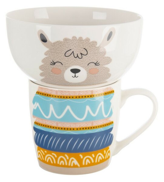Orion Porcelanowy kubek z miseczką Lama, 0,35 l