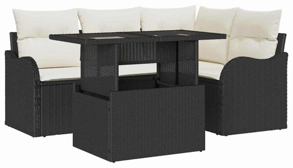 Zestaw Mebli Ogrodowych Komplet Wypoczynkowy 5-Częściowy Czarny Rattan Na Taras Balkon Ogród