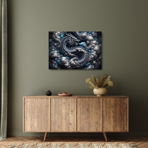 Obraz na szkle – Smok w dymie (70x50 cm)