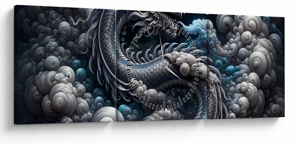 Obraz – Smok w dymie (z zegarem) (90x30 cm)