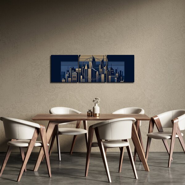 Obraz – Geometryczne miasto (z zegarem) (90x30 cm)