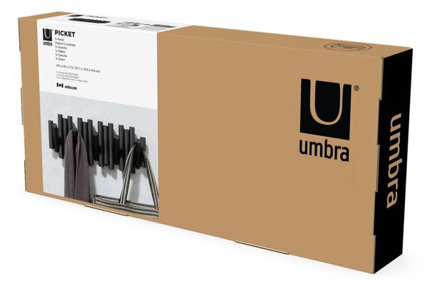 Czarny wieszak ścienny z drewna sosnowego Picket – Umbra