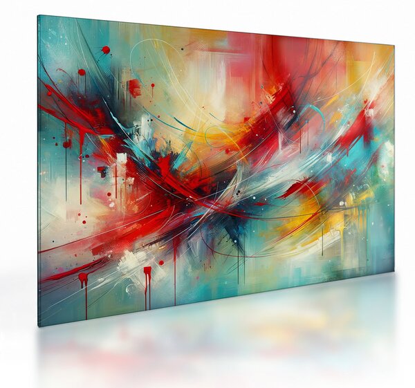 Obraz na szkle – Abstrakcja z czerwienią (70x50 cm)