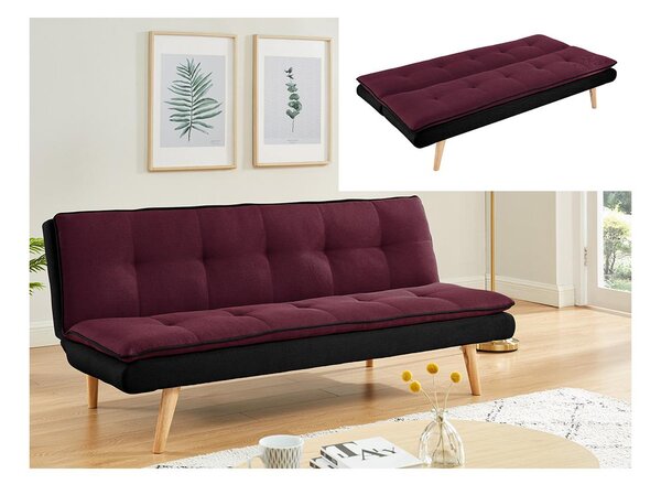 3-osobowa kanapa z funkcją spania rozkładana z tkaniny MOUFFETARD - Kolor śliwkowy i czarny