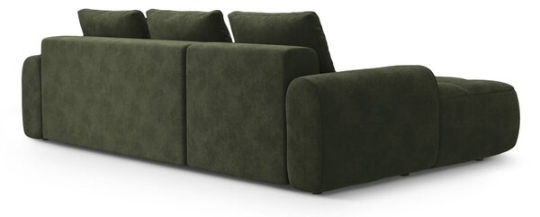 Zielony aksamitny rozkładany/ze schowkiem narożnik (lewostronny/z szezlongiem) Linz – Cosmopolitan Design