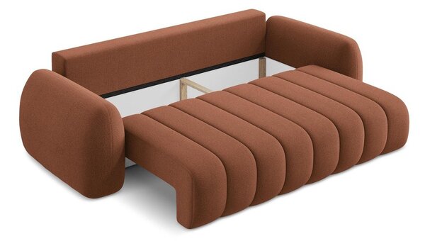 Rozkładana sofa z materiału bouclé ze schowkiem w kolorze terakoty 266 cm Pele – Makamii