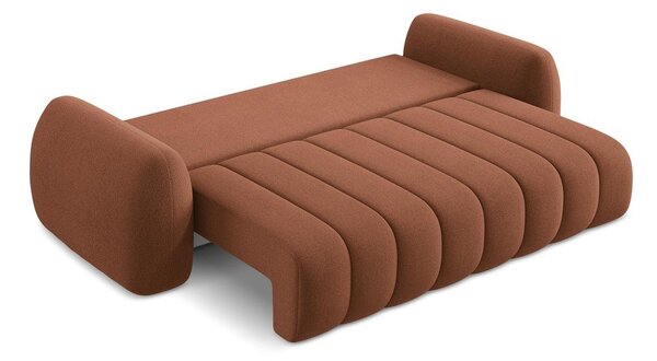 Rozkładana sofa z materiału bouclé ze schowkiem w kolorze terakoty 266 cm Pele – Makamii