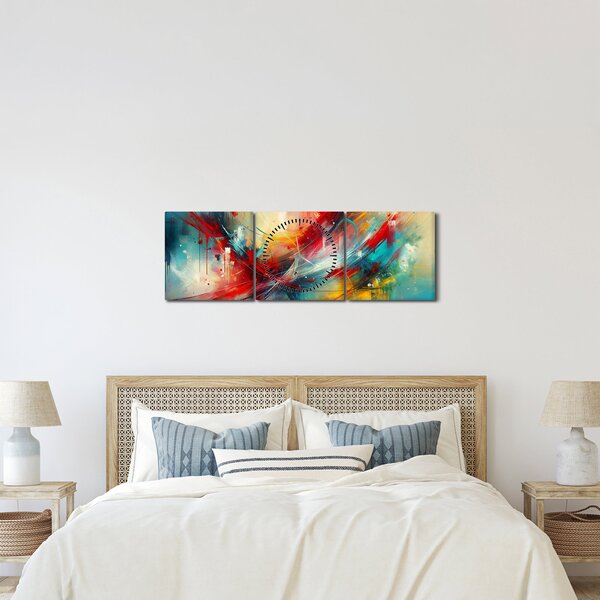 Obraz – Abstrakcja z czerwienią (z zegarem) (90x30 cm)