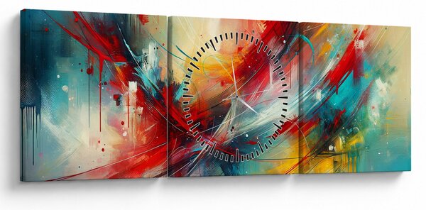 Obraz – Abstrakcja z czerwienią (z zegarem) (90x30 cm)