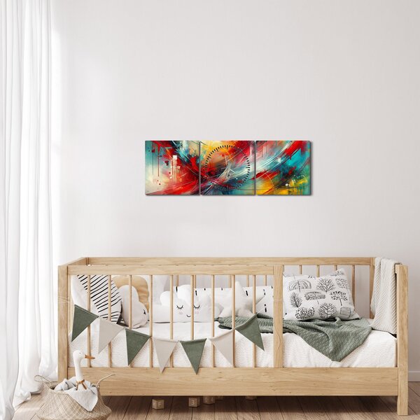 Obraz – Abstrakcja z czerwienią (z zegarem) (90x30 cm)