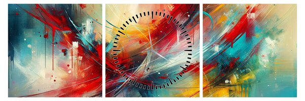 Obraz – Abstrakcja z czerwienią (z zegarem) (90x30 cm)