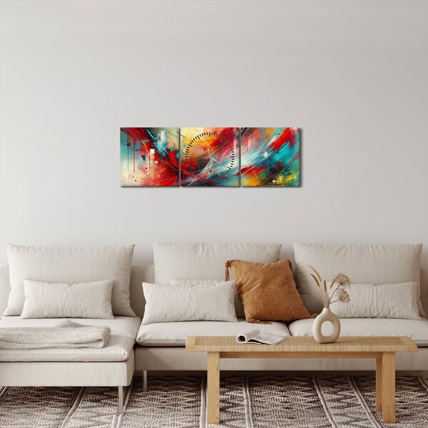 Obraz – Abstrakcja z czerwienią (z zegarem) (90x30 cm)