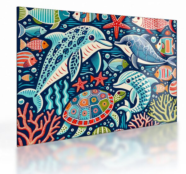 Obraz na szkle – Rysowane zwierzęta wodne (70x50 cm)
